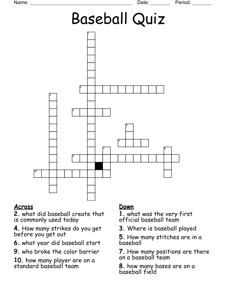 Baseball Quiz Crossword
