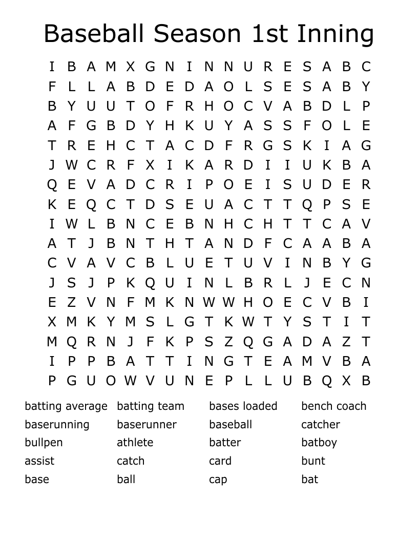 Baseball Season 1st Inning Word Search