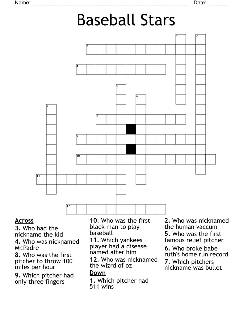 Baseball Stars Crossword