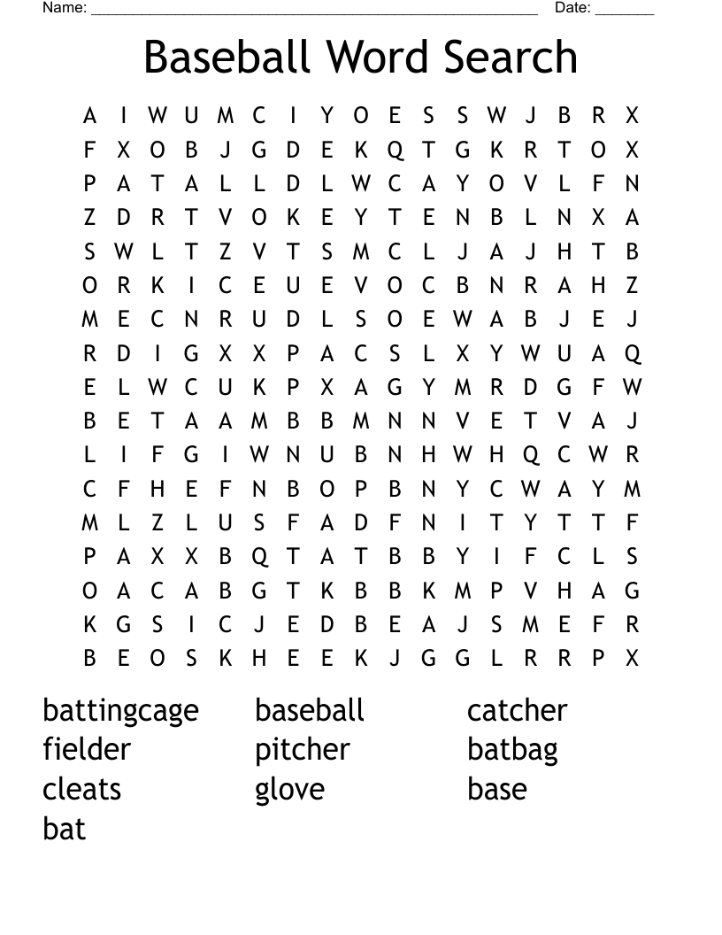 Baseball Word Search