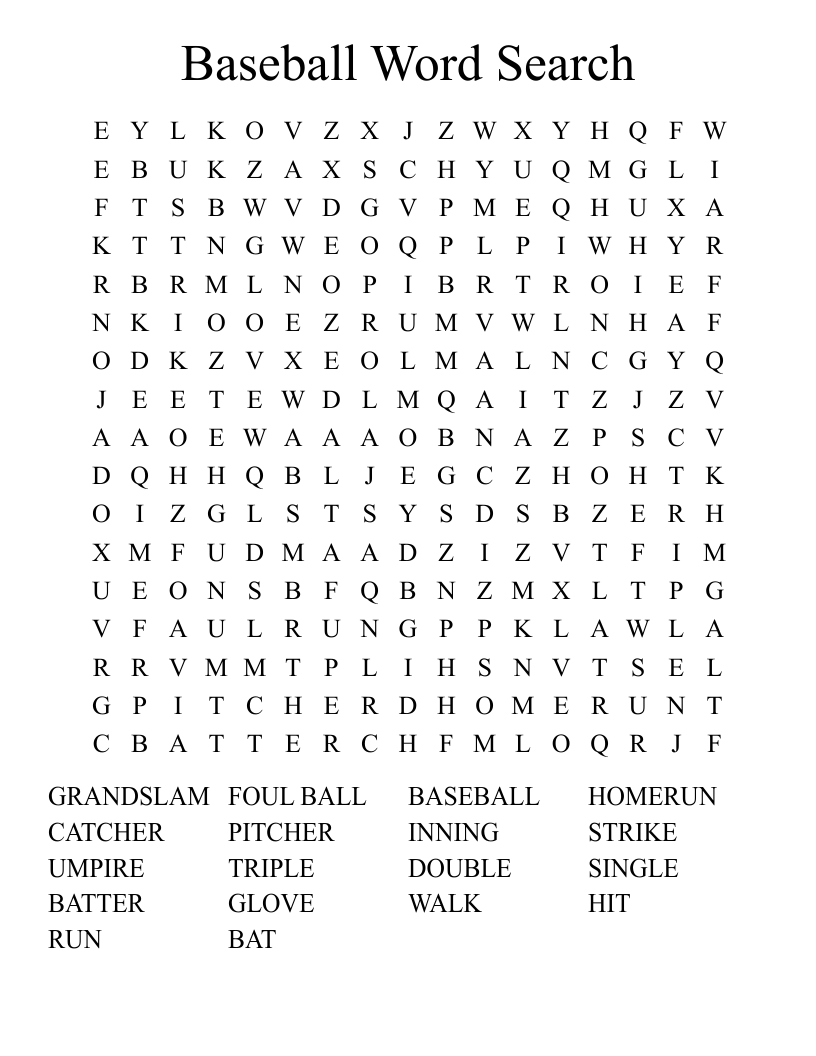 Baseball Word Search