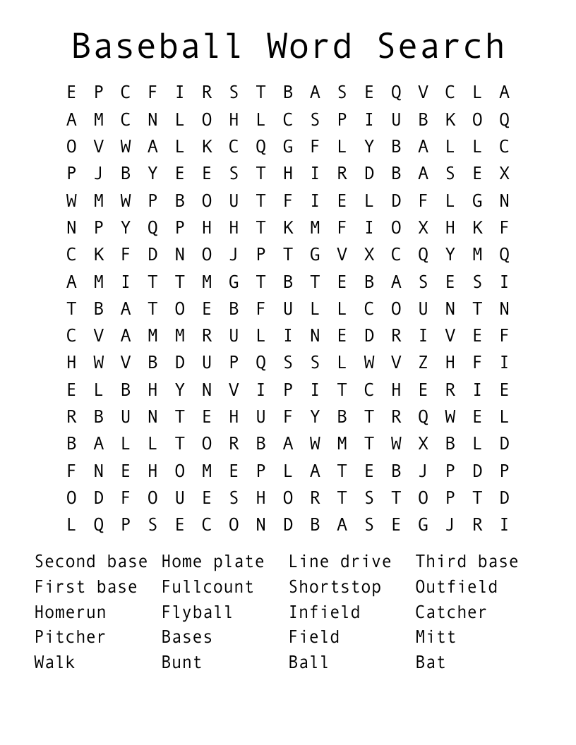Baseball Word Search