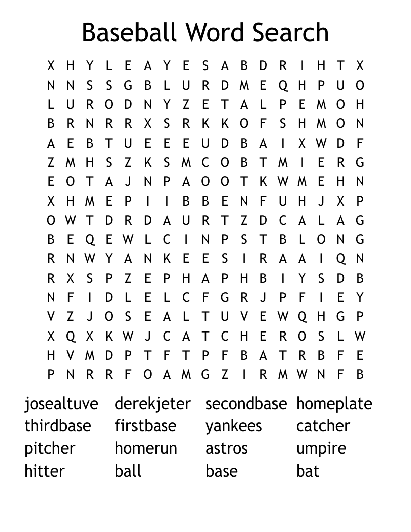 Baseball Word Search