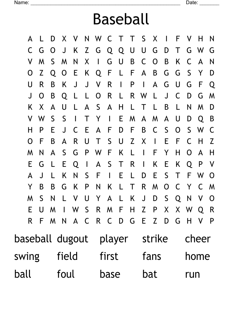 Baseball  Word Search