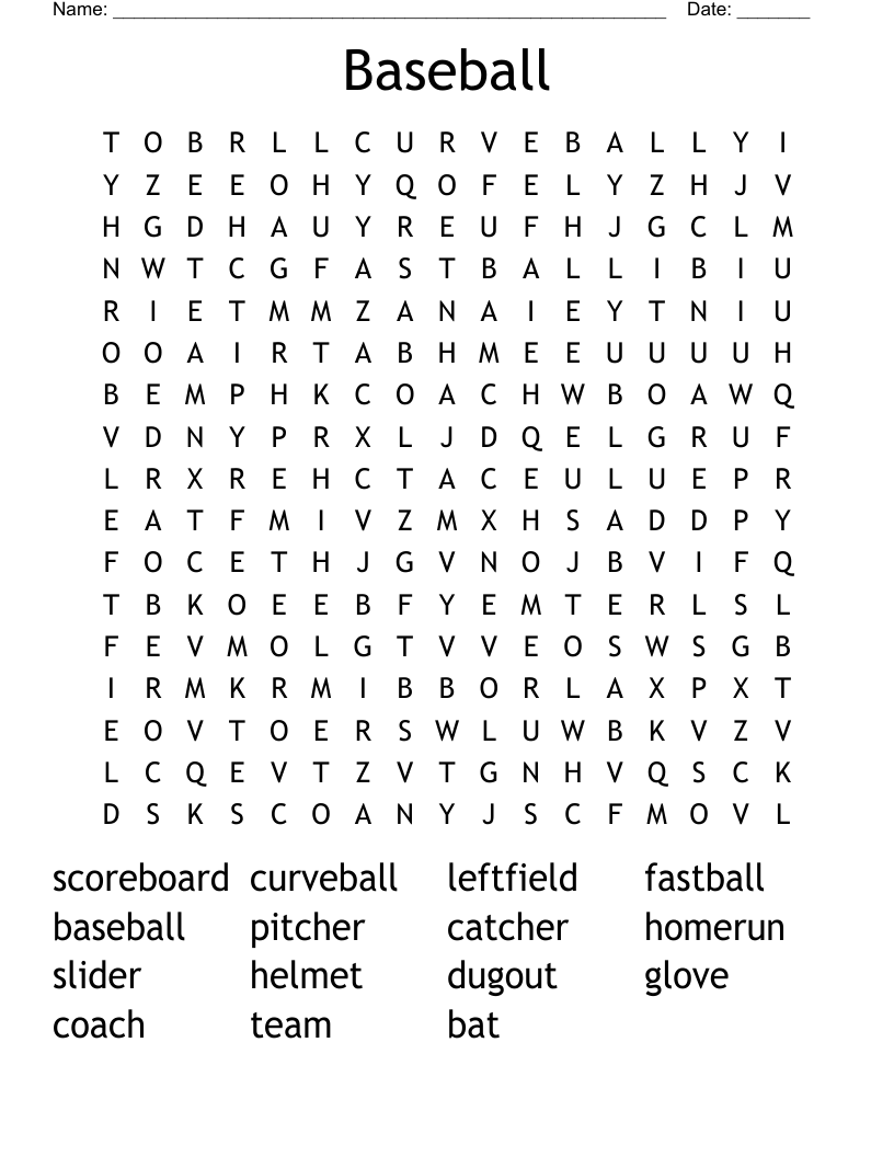 Baseball  Word Search