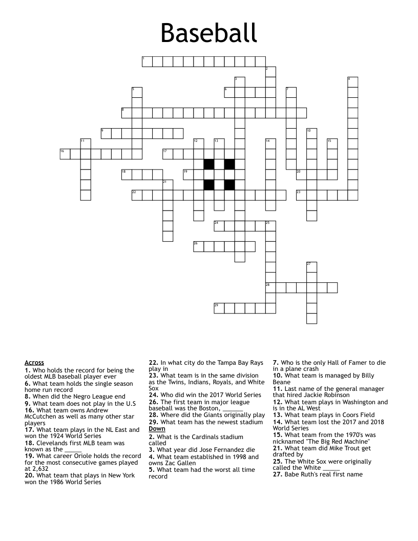 Baseball  Crossword