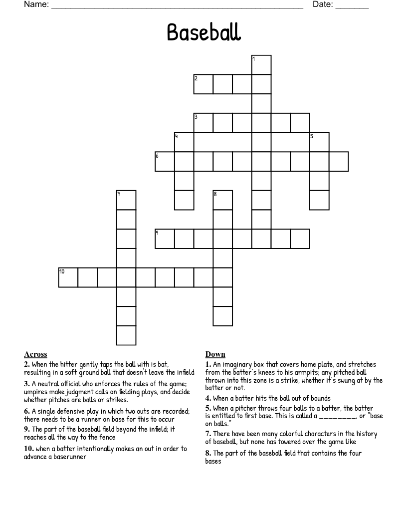Baseball  Crossword