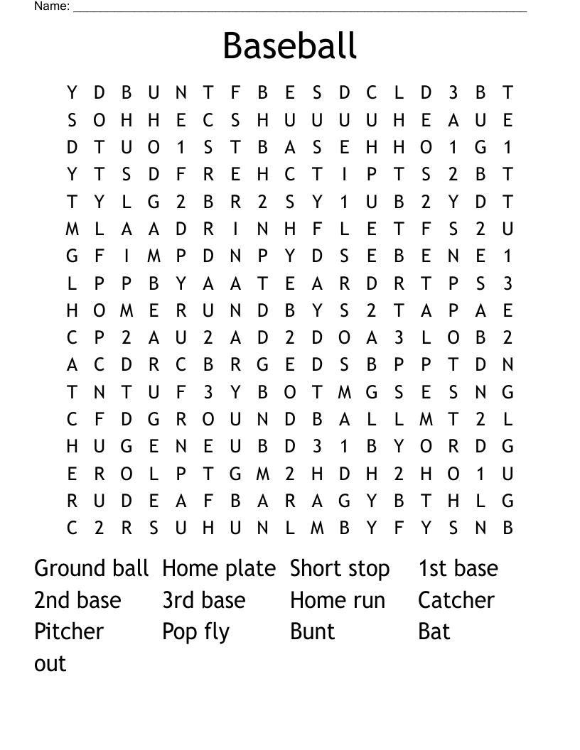 Baseball  Word Search