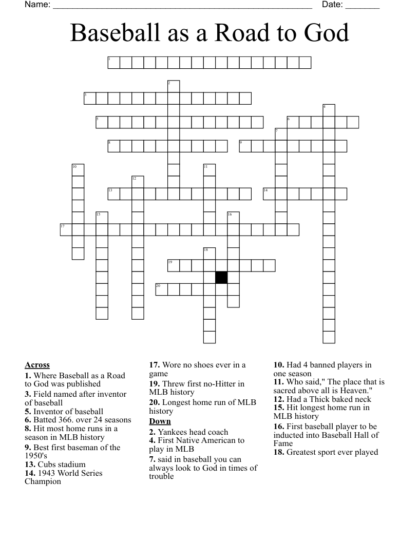 Baseball as a Road to God Crossword
