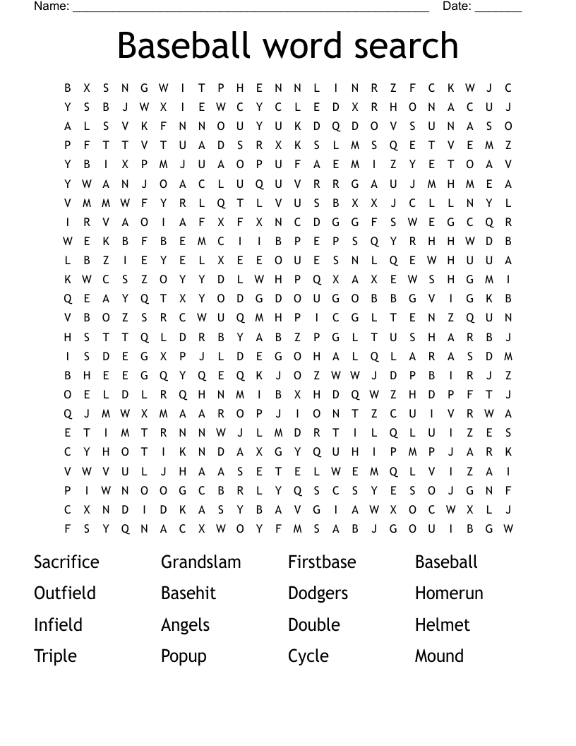 Baseball word search 