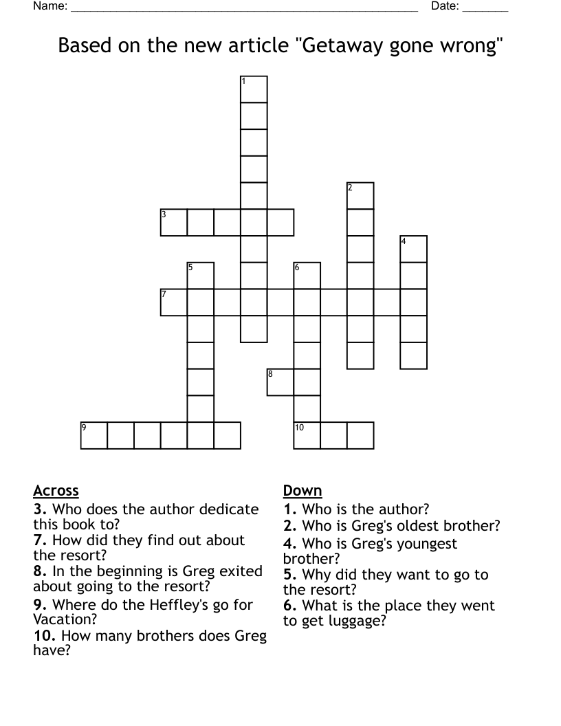 Based on the new article "Getaway gone wrong" Crossword
