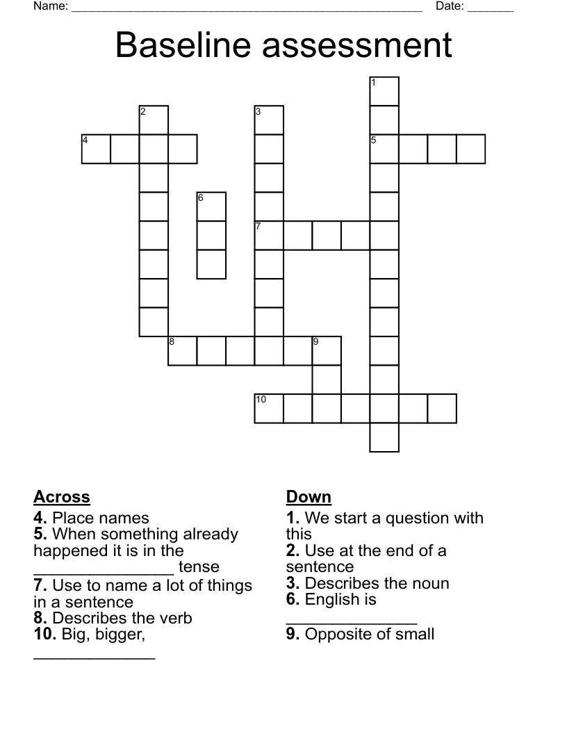 Baseline assessment Crossword