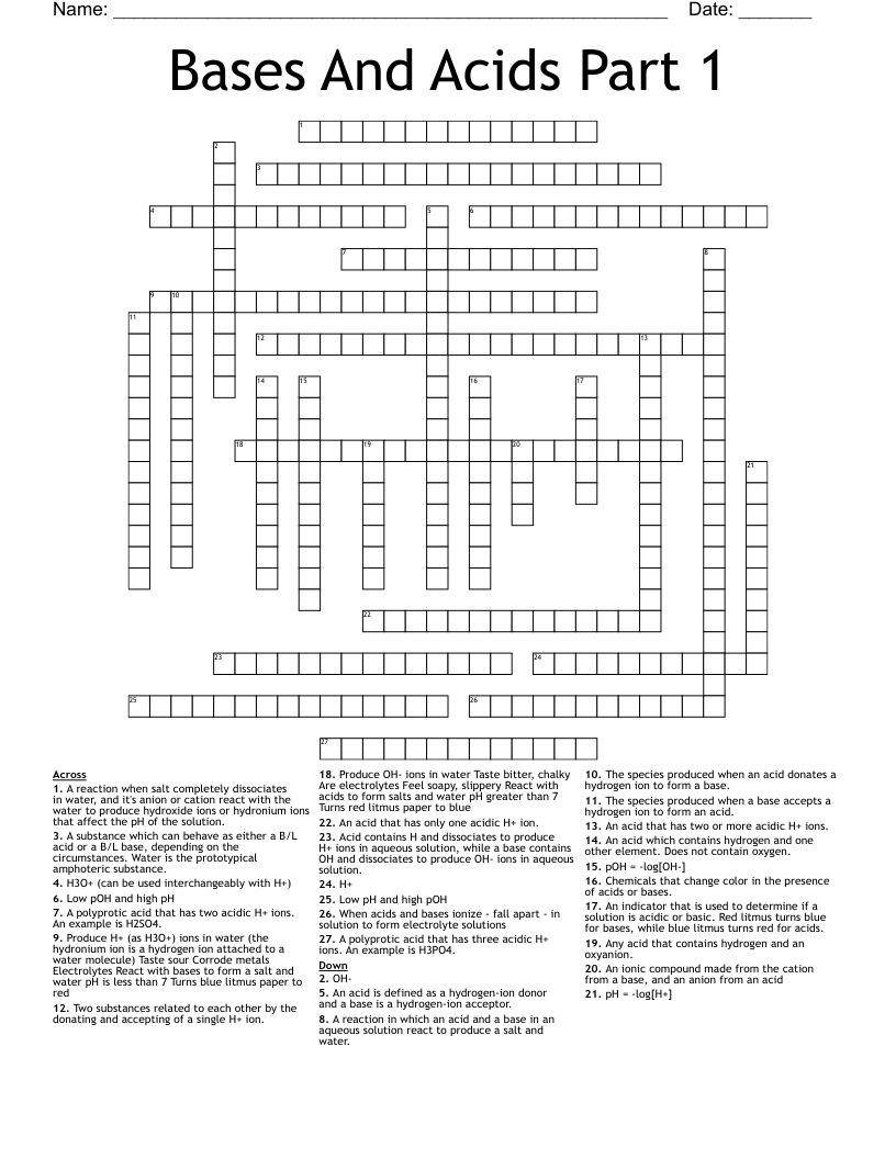 Bases And Acids Part 1 Crossword