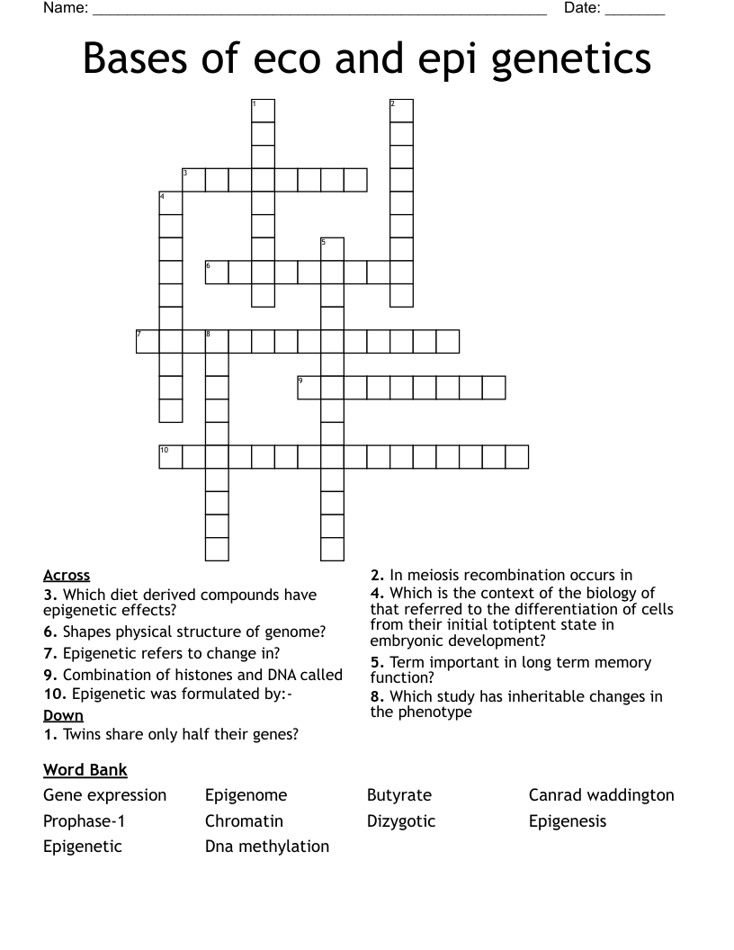 Bases of eco and epi genetics  Crossword