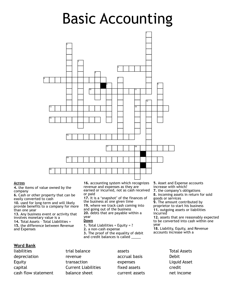 Basic Accounting Crossword