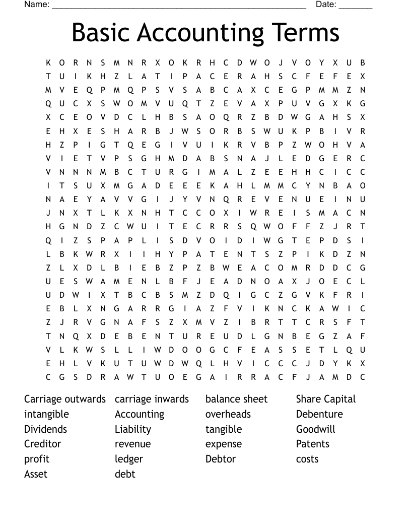 Basic Accounting Terms Word Search
