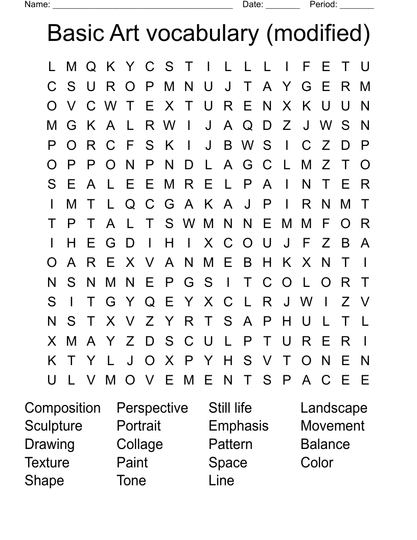 Basic Art vocabulary (modified)  Word Search