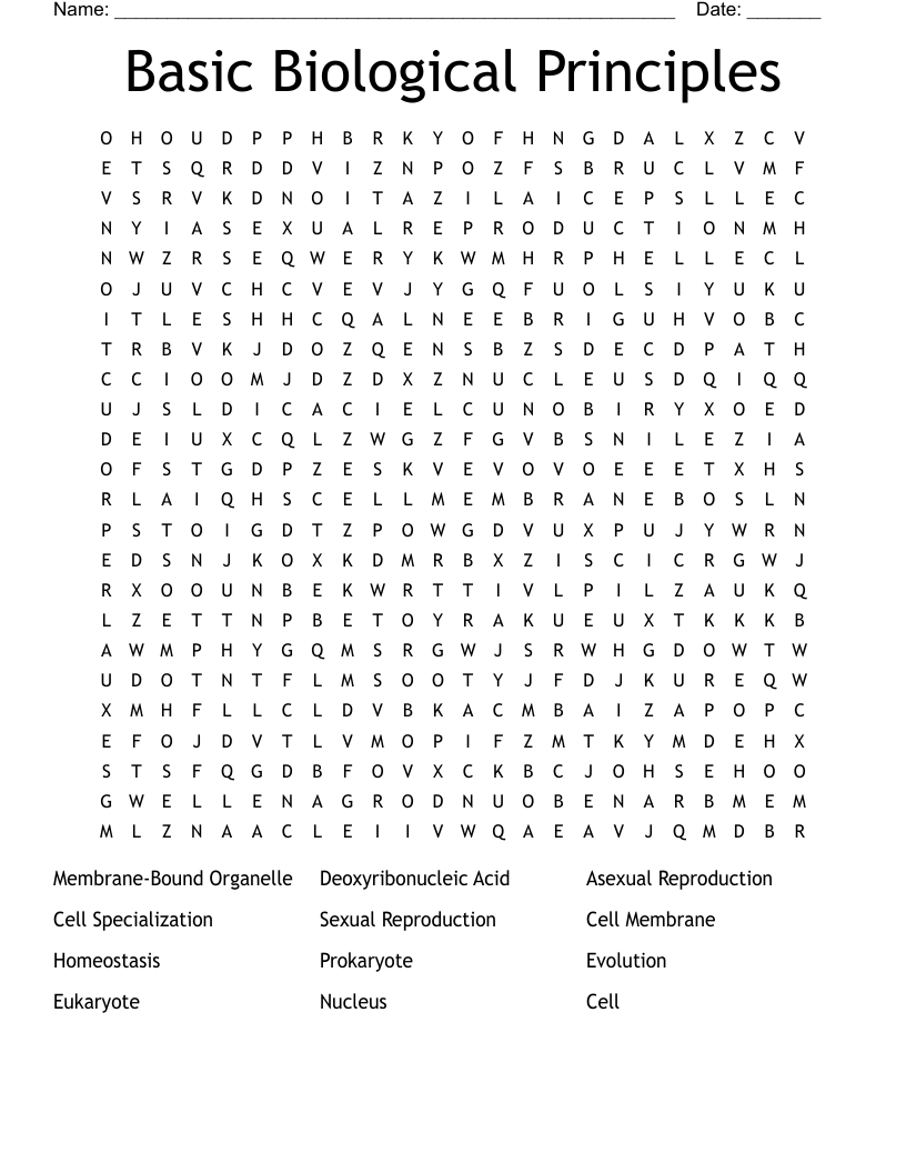 Basic Biological Principles Word Search