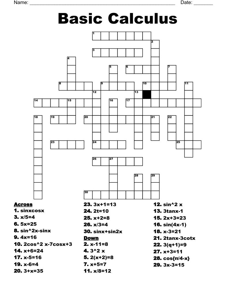 Basic Calculus Crossword