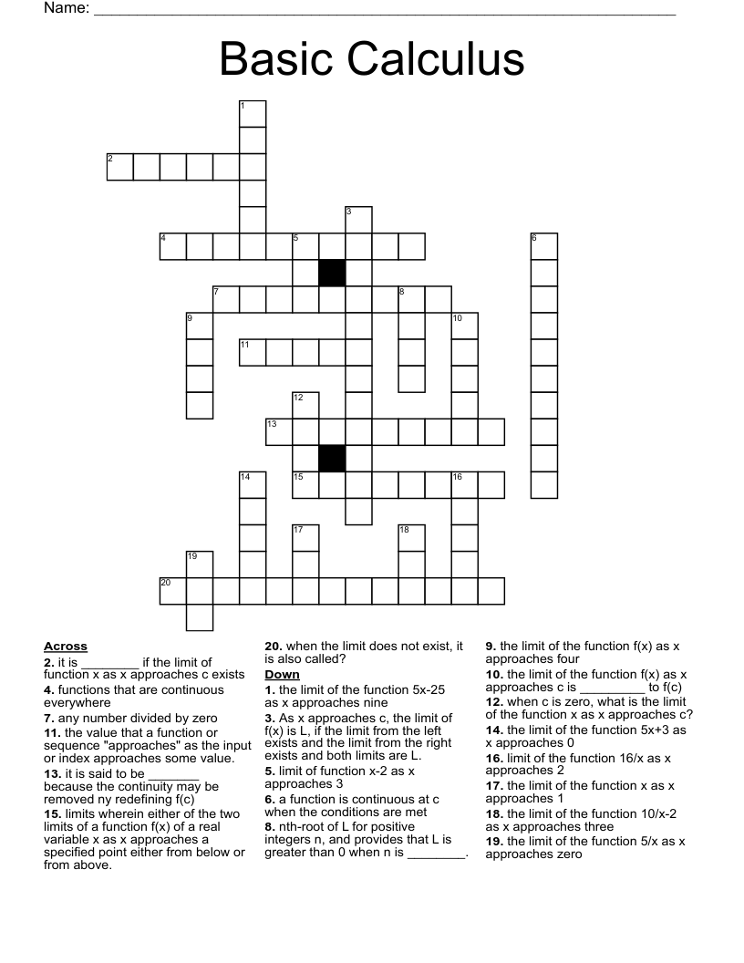 Basic Calculus Crossword