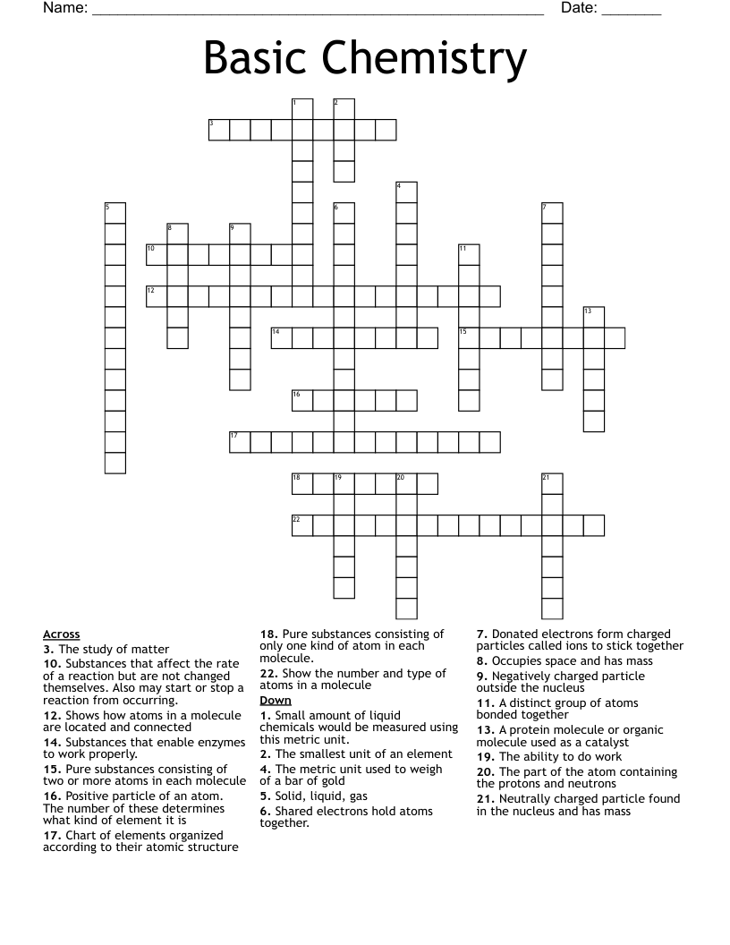 Basic Chemistry Crossword