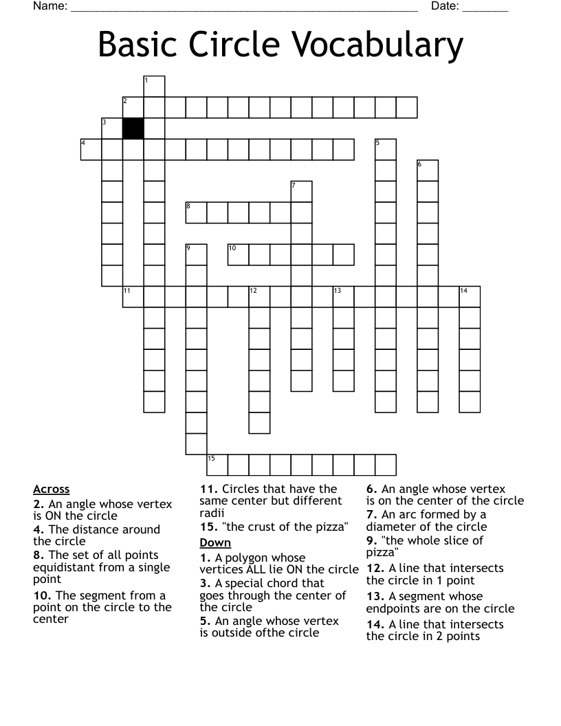 Basic Circle Vocabulary Crossword