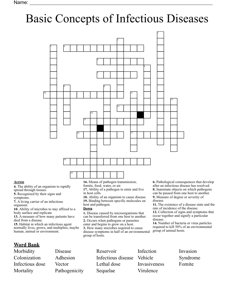 Basic Concepts of Infectious Diseases  Crossword