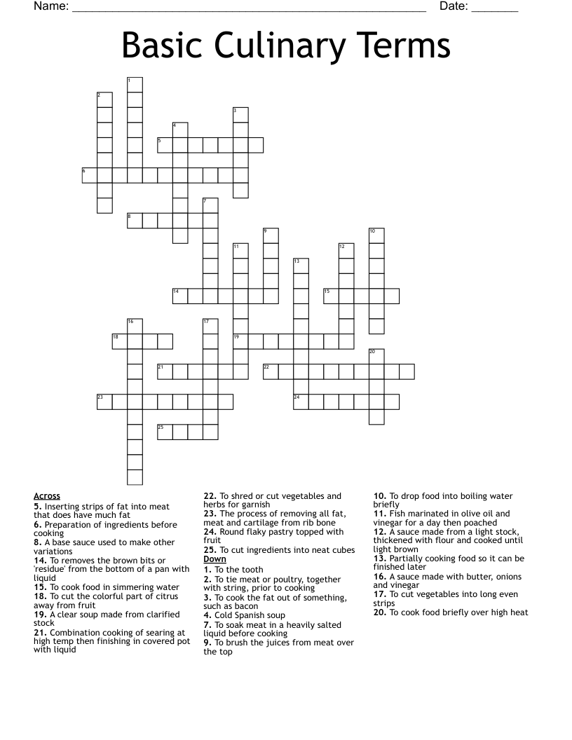 Basic Culinary Terms Crossword