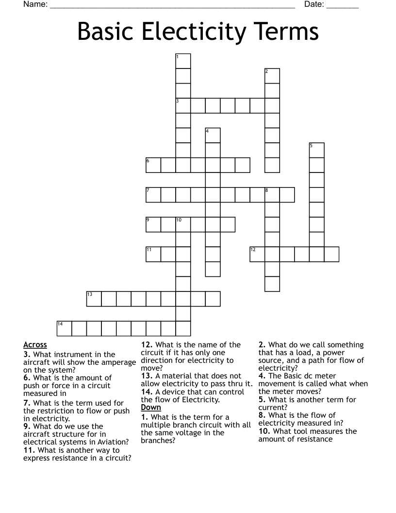 Basic Electicity Terms  Crossword