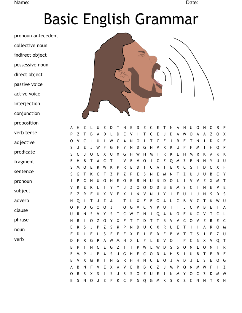 Basic English Grammar Word Search