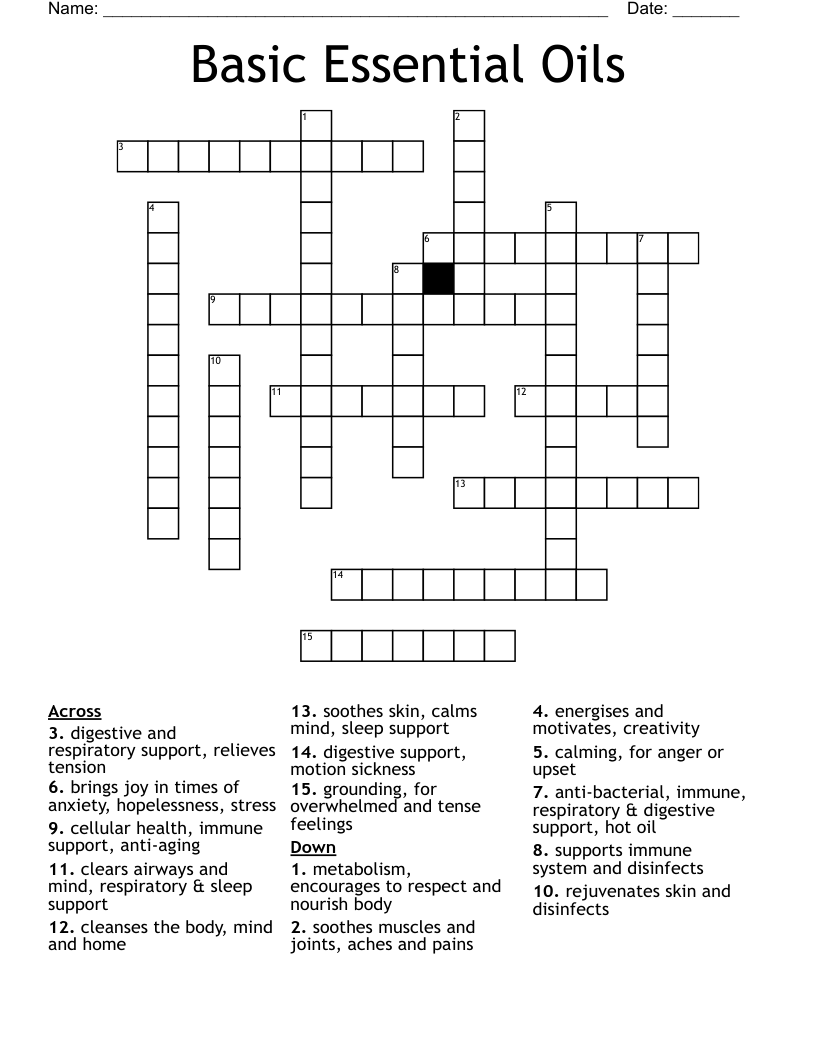 Basic Essential Oils Crossword