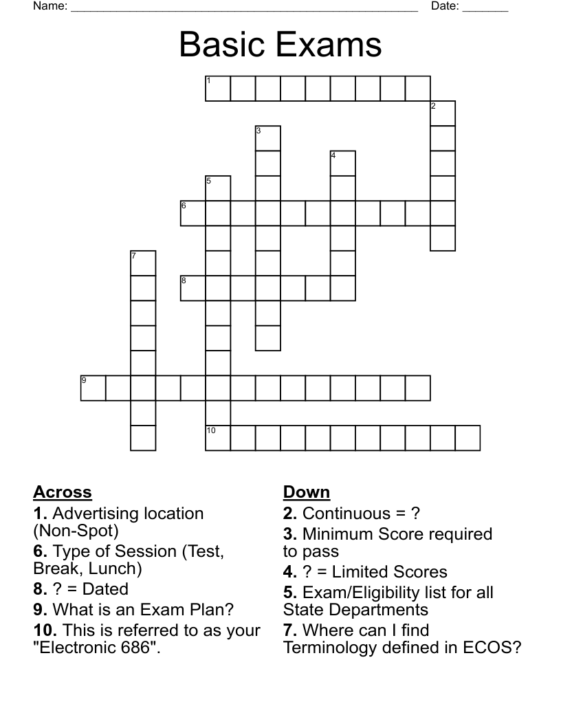 Basic Exams Crossword