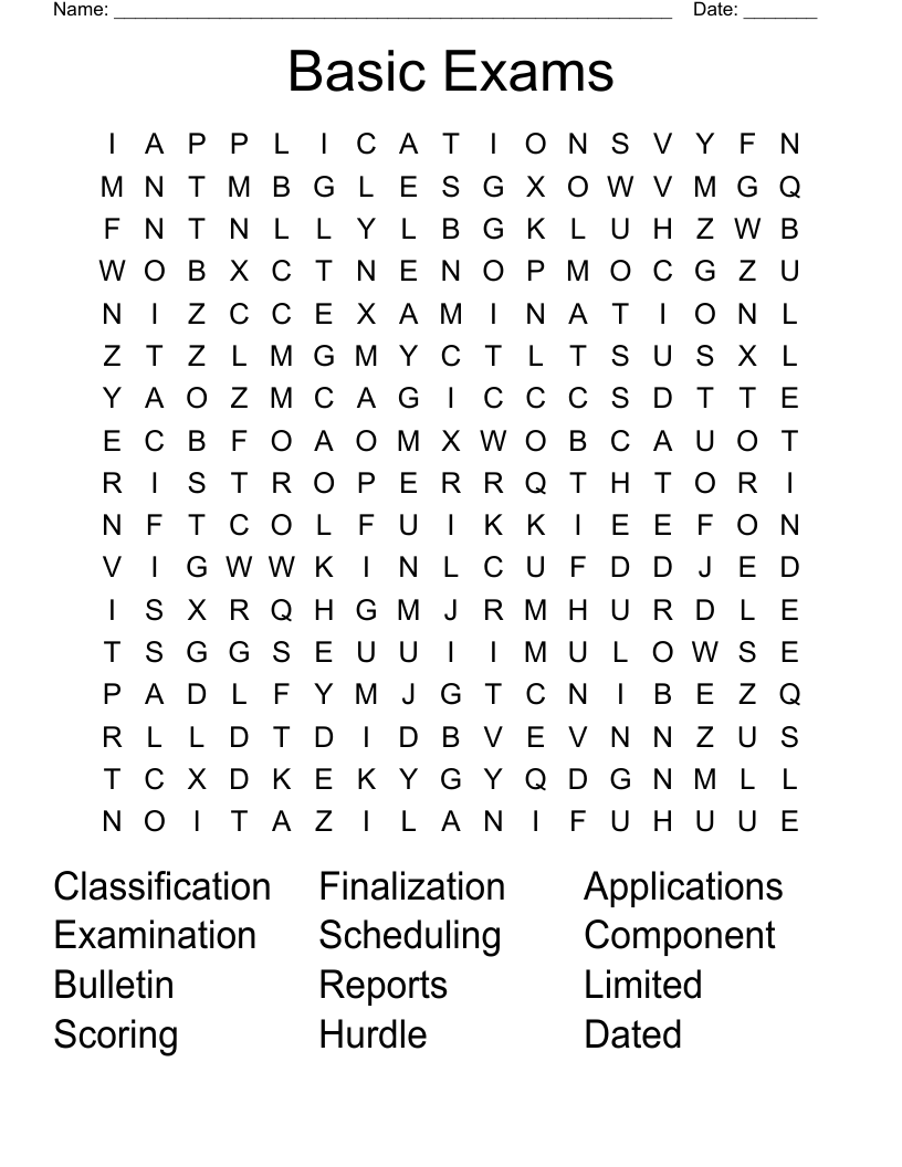 Basic Exams Word Search