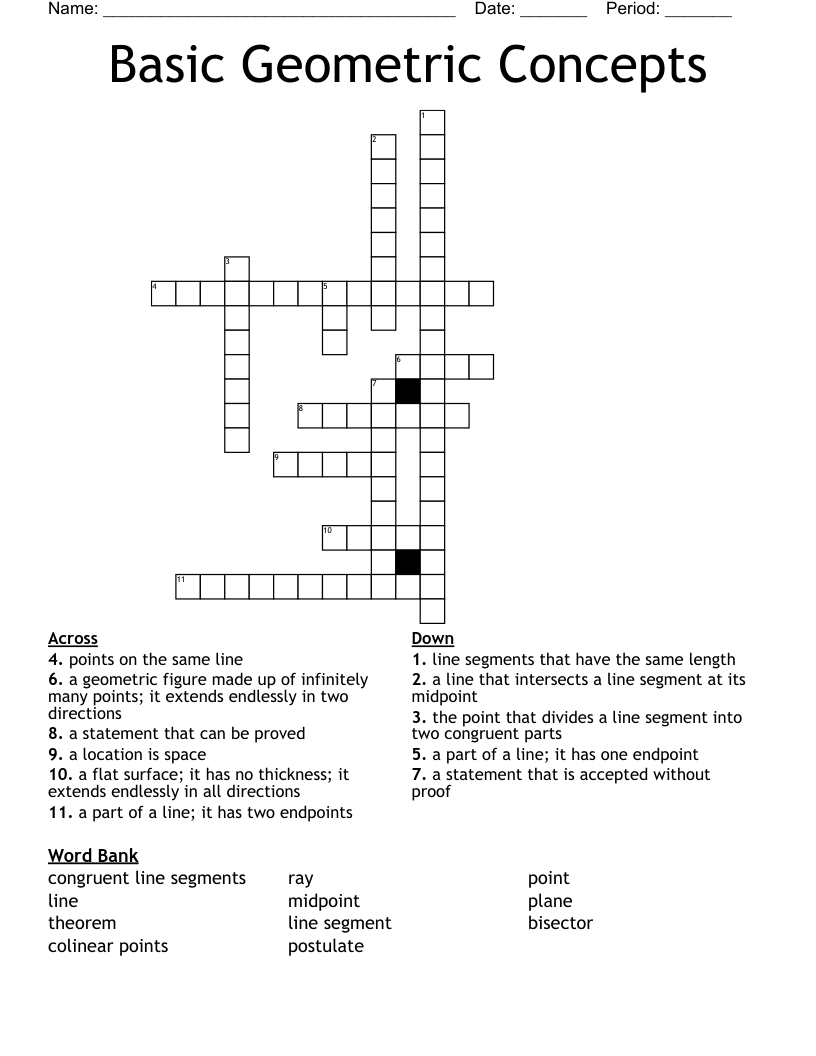 Basic Geometric Concepts Crossword