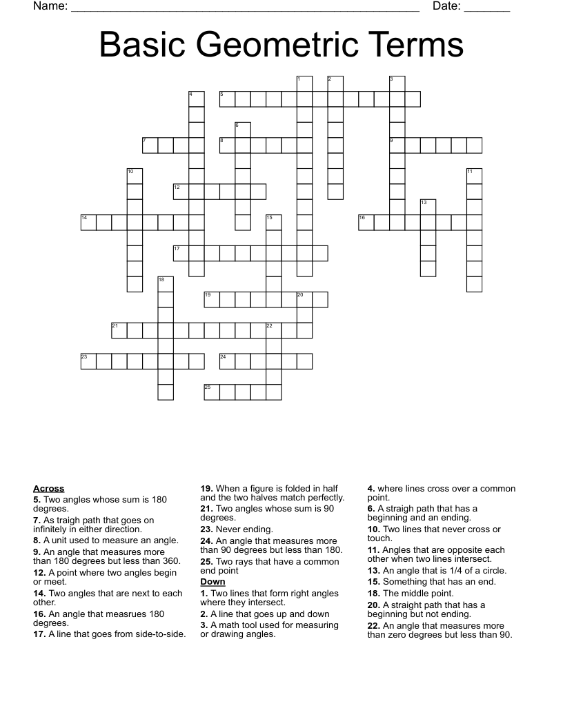 Basic Geometric Terms Crossword
