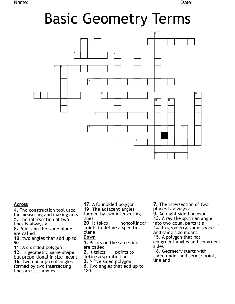 Basic Geometry Terms Crossword