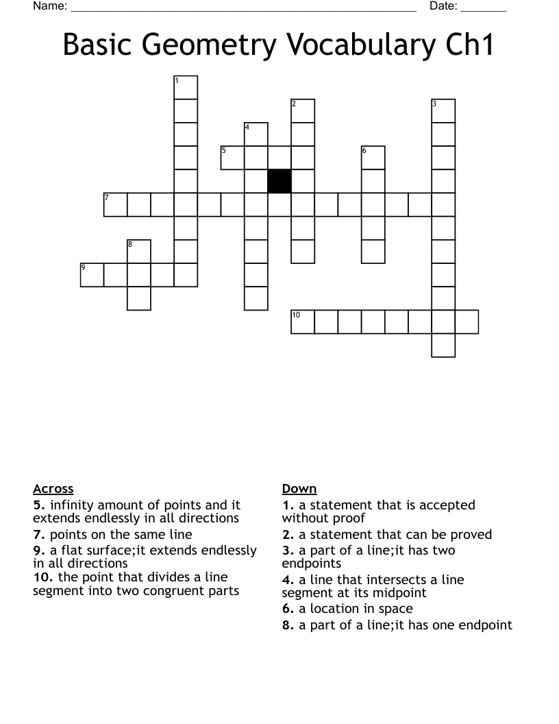 Basic Geometry Vocabulary  Ch1 Crossword