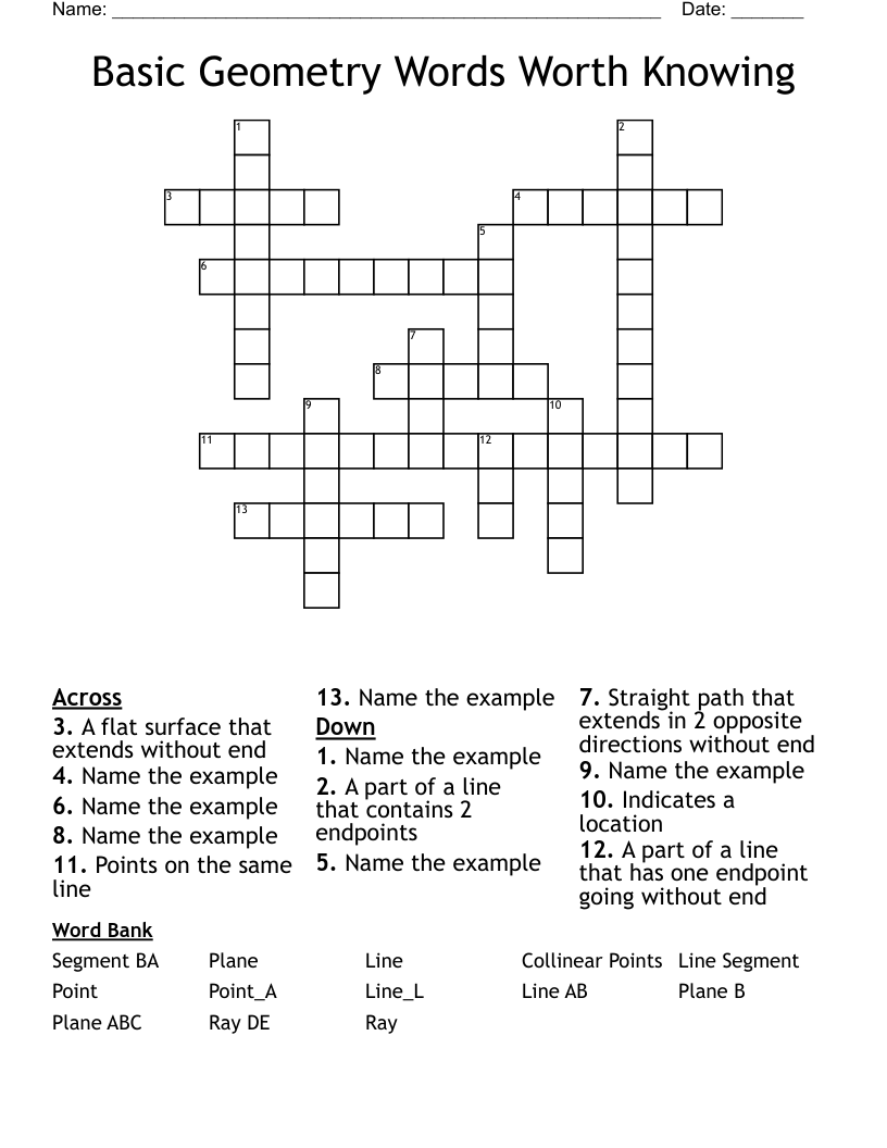 Basic Geometry Words Worth Knowing Crossword