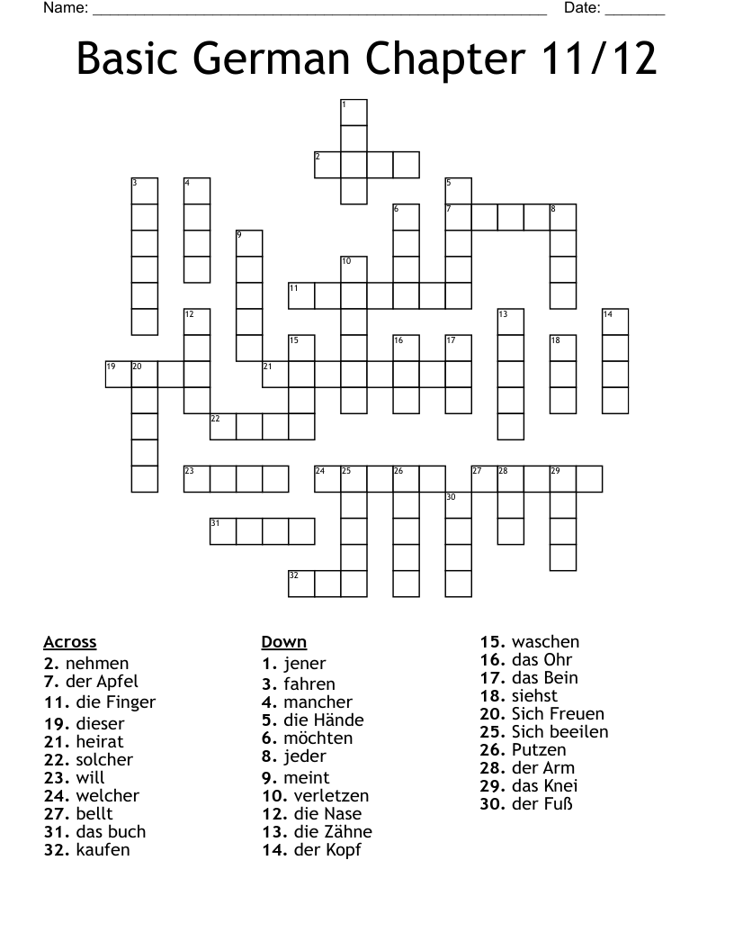 Basic German Chapter 11/12 Crossword