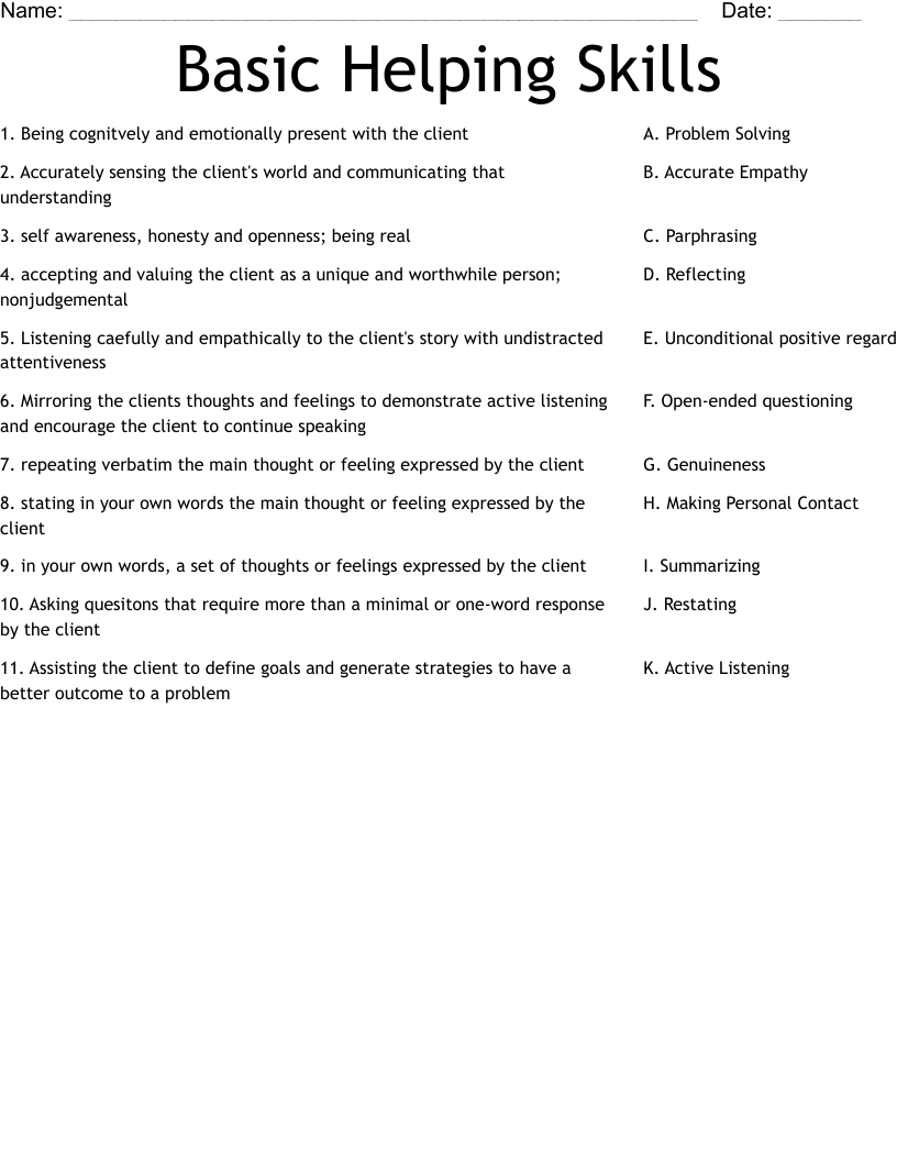 Basic Helping Skills  Worksheet