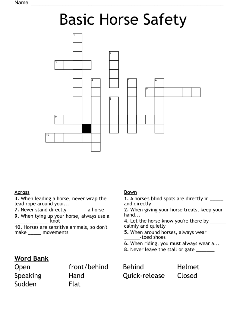Basic Horse Safety Crossword