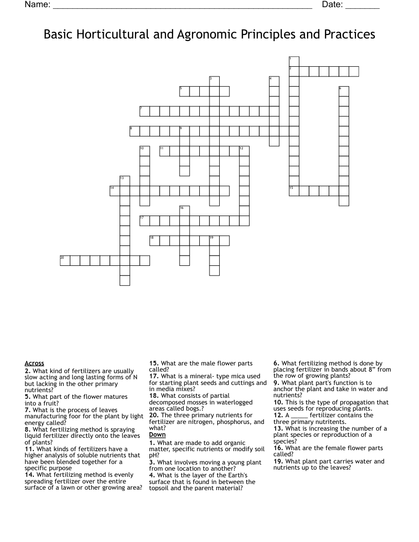 Basic Horticultural and Agronomic Principles and Practices Crossword