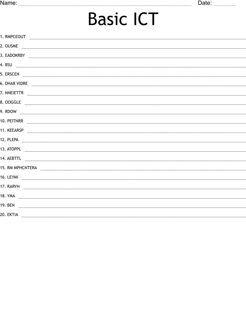 Basic ICT Word Scramble