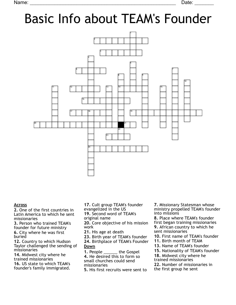 Basic Info about TEAM's Founder Crossword