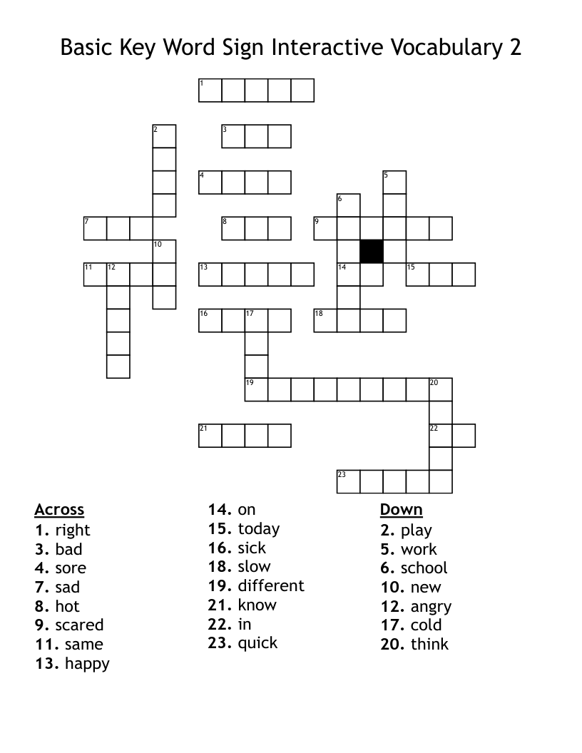 Basic Key Word Sign Interactive Vocabulary 2 Crossword