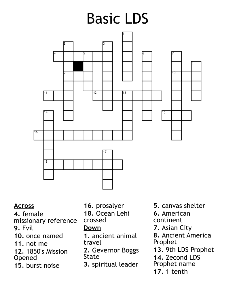 Basic LDS Crossword