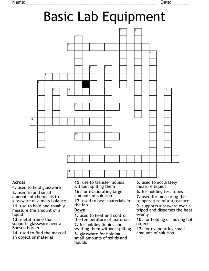 Basic Lab Equipment Crossword