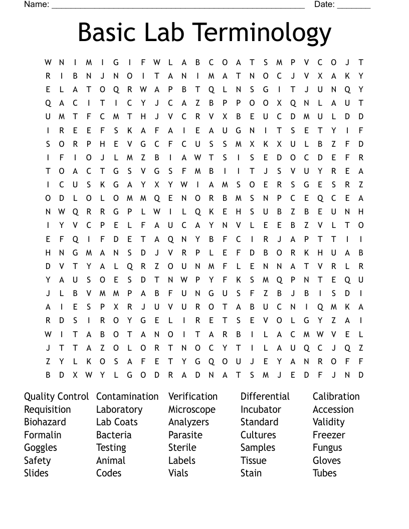 Basic Lab Terminology  Word Search