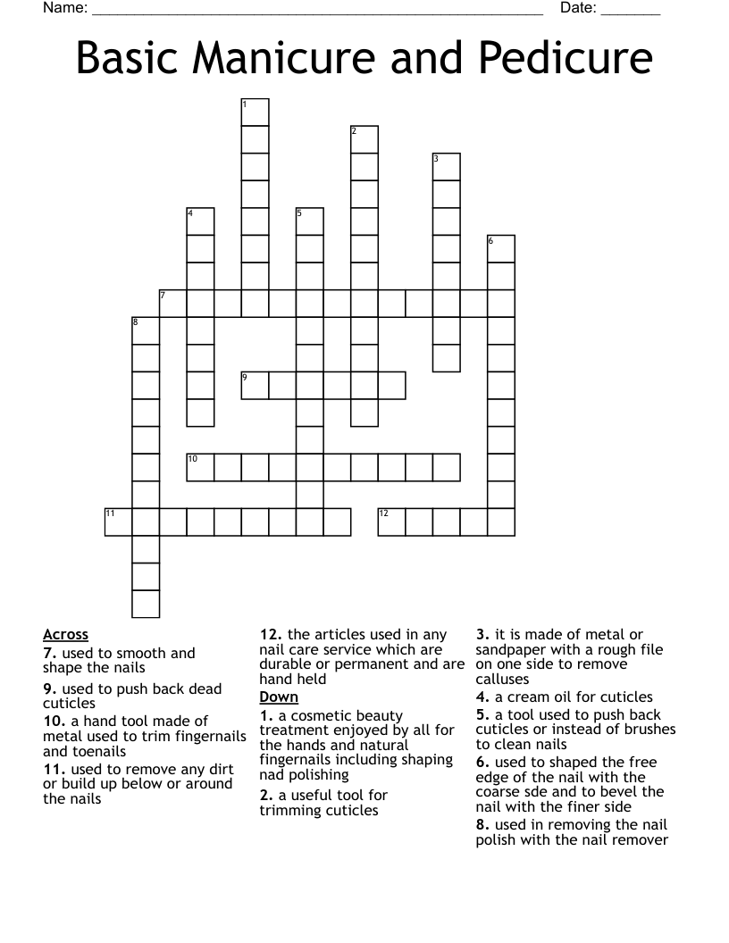 Basic Manicure and Pedicure Crossword