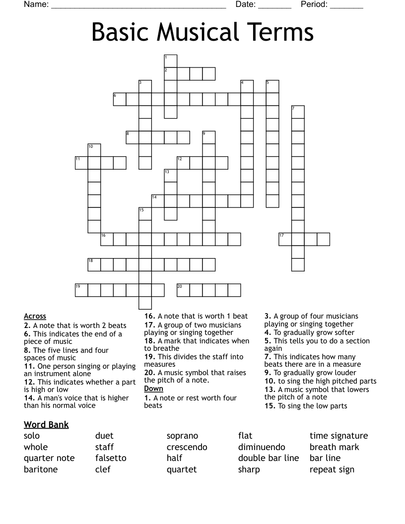 Basic Musical Terms Crossword